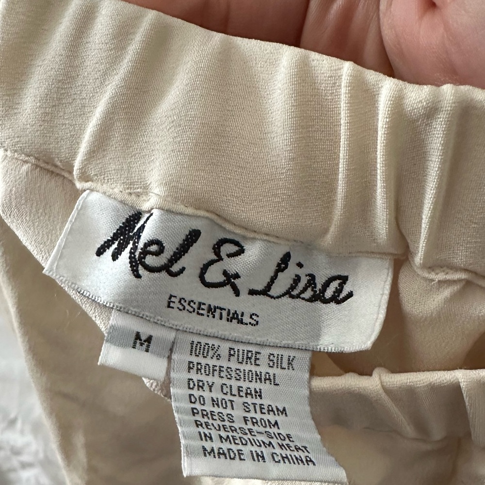 Vintage Mel & Lisa Cream 100% Silk Pants Trousers Medium ivory - Picture 3 of 4
